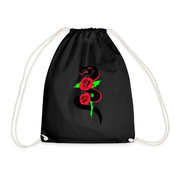 retro tattoo snake with roses - Drawstring Bag - black - Front