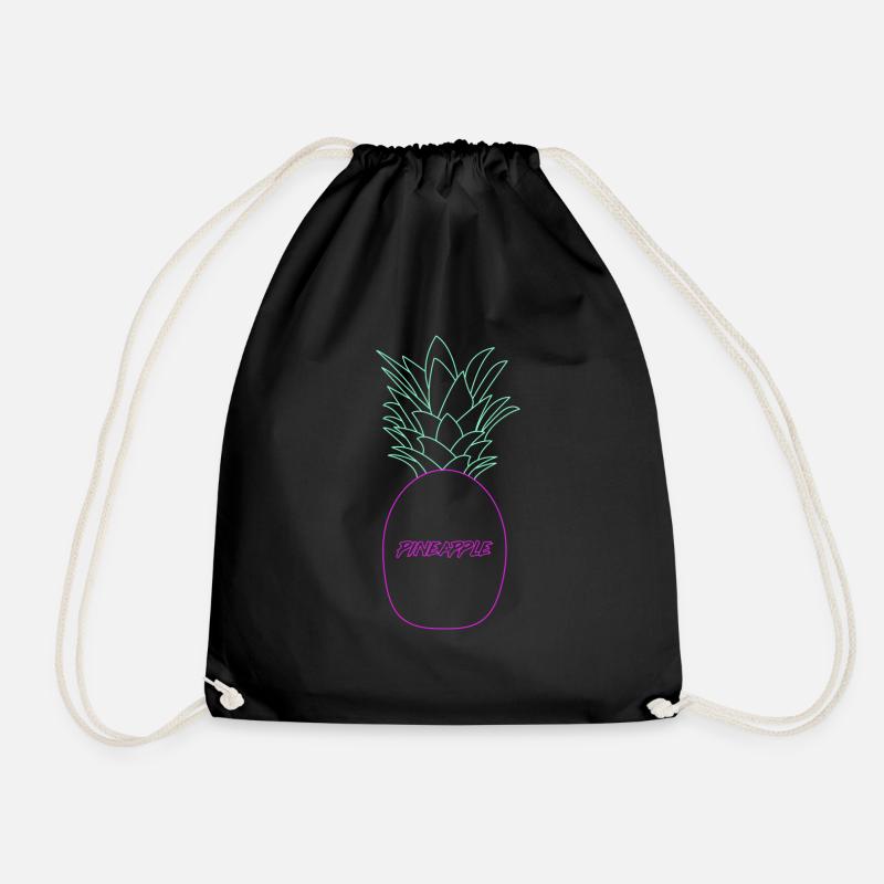 Pineapple Neon Retro 80s Gift - Drawstring Bag - black