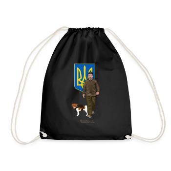 Ukraine Trysub Dog Patron and President Zelensky - Drawstring Bag - black - Front