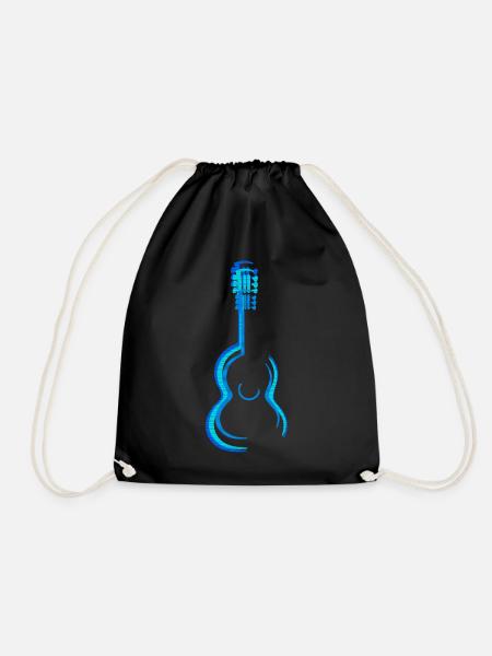 Blue Acoustic Classical Guitar Graphics - Drawstring Bag - black