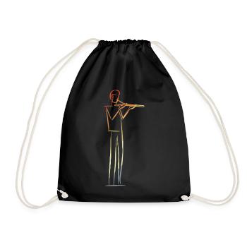 Flute Player Drawing Retro - Drawstring Bag - black - Front