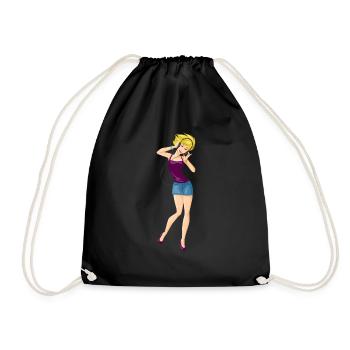 Musik hörende Blondine, Frau Geschenk - Turnbeutel - Schwarz - Vorne
