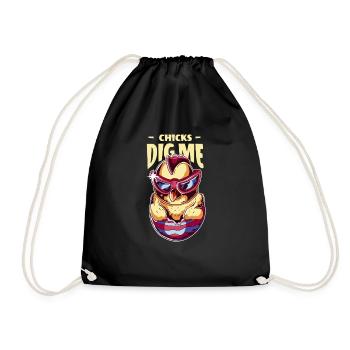 Chicks Dig Me Funny Easter Chicken - Drawstring Bag - black - Front