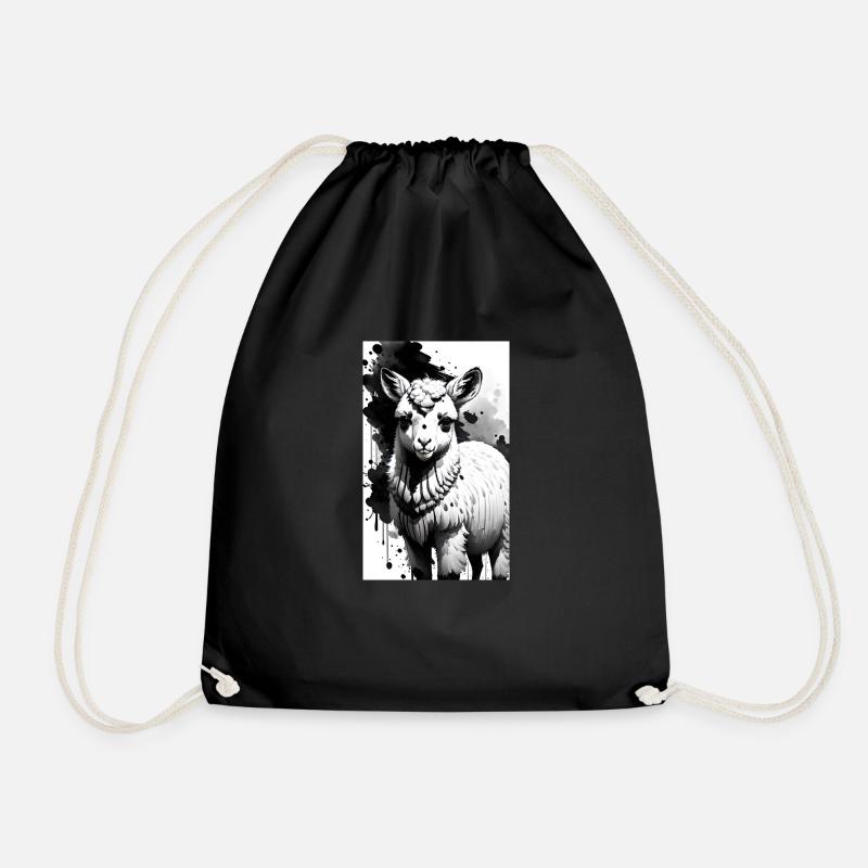 Niedliches Alpaka T-Shirt - Turnbeutel - Schwarz