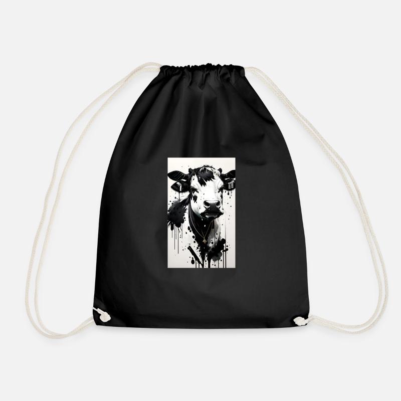 Cute Cow - Drawstring Bag - black
