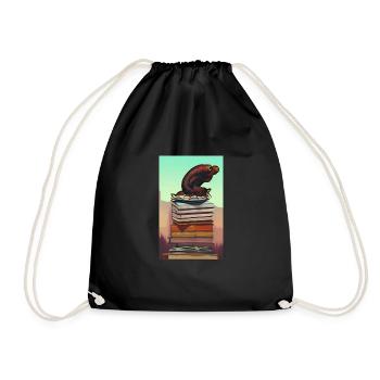 Comic Cartoon Creepy Bookworm Book Stack - Drawstring Bag - black - Front