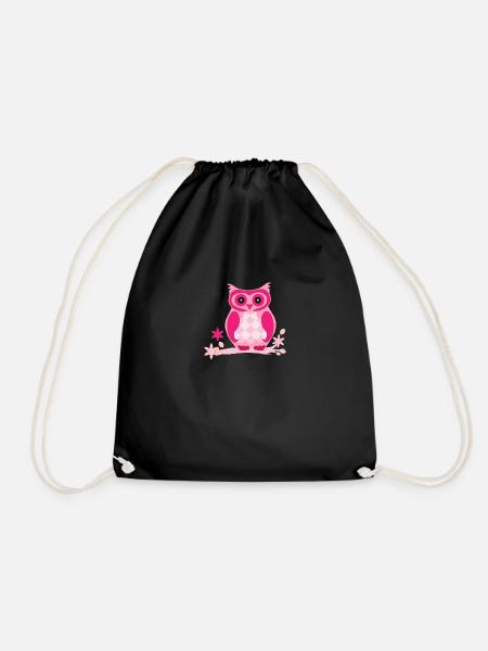 Pink owl - Drawstring Bag - black