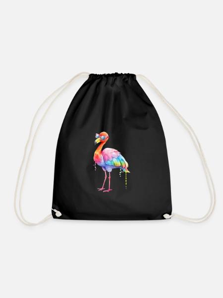 Bunter cooler Flamingo mit Sonnenbrille - Turnbeutel - Schwarz