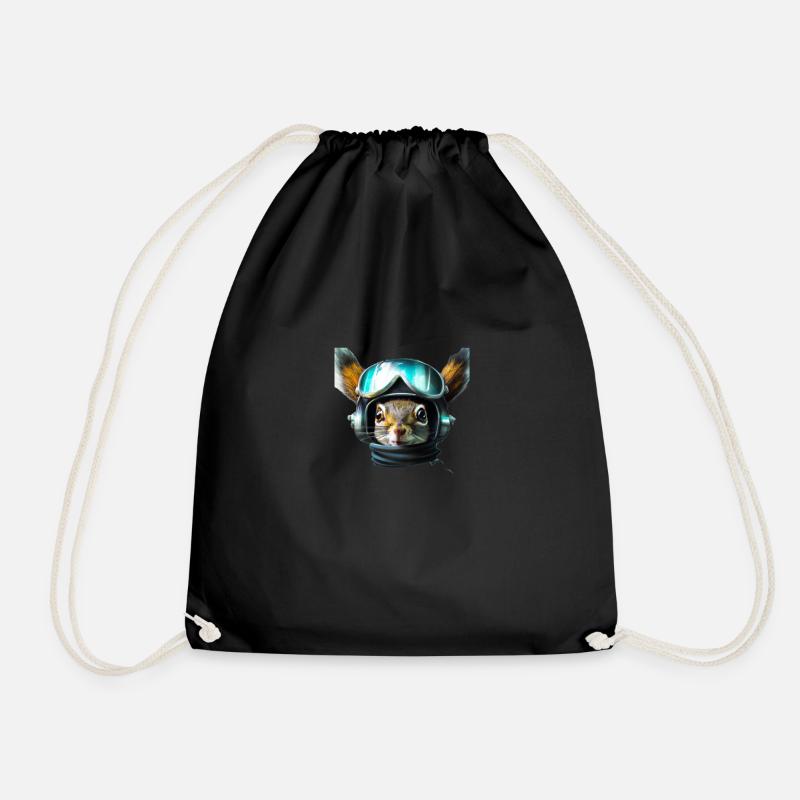 Aviator squirrel - Drawstring Bag - black
