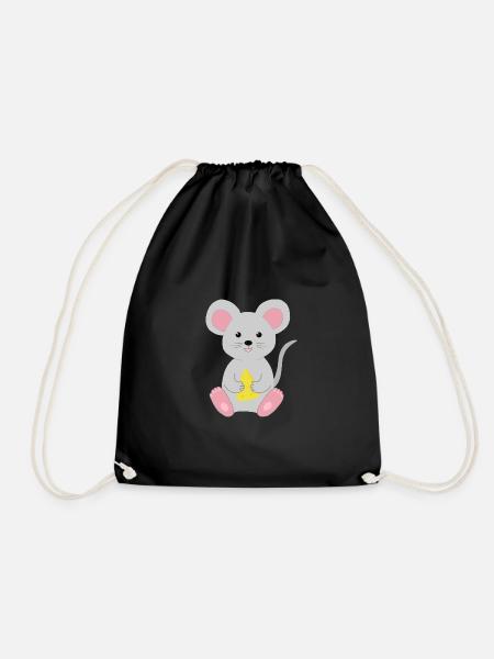 Mouse with cheese - Drawstring Bag - black