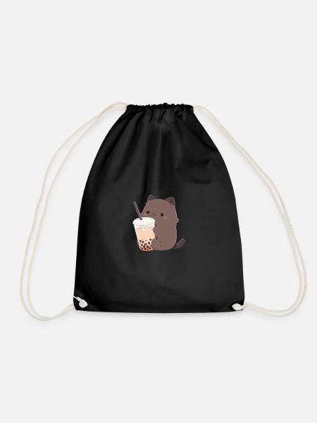 cute cat - Drawstring Bag - black