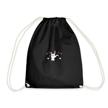 Hand Heart American Sign Language ASL Love - Drawstring Bag - black - Front