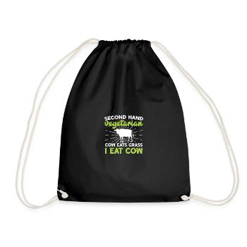 Second Hand Vegetarian Cow Eats Grass For - Drawstring Bag - black - Front
