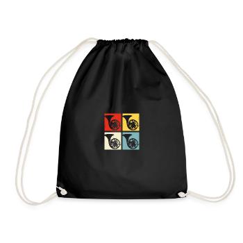Retro French Horn for Musicians Marching Band - Drawstring Bag - black - Front
