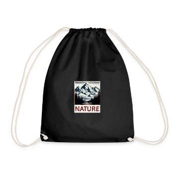 Nature Panorama Portrait of Mountains Forest Lake View - Drawstring Bag - black - Front