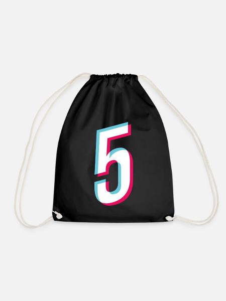 5 - NUMBER 5 - Number 5 jersey number - Drawstring Bag - black