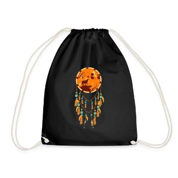 Wolf Animal Gift Boho Indian Dream Catcher - Drawstring Bag - black - Front