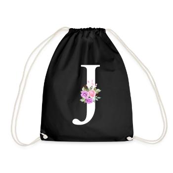 Lila Blumenbuchstabe j - Turnbeutel - Schwarz - Vorne
