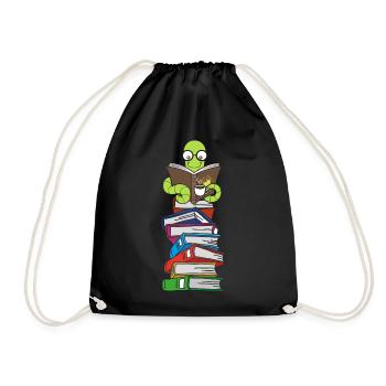 Wurm reads books with coffee - Drawstring Bag - black - Front