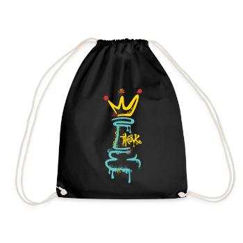 Chess Figure Graffiti with Crown – Street Art - Drawstring Bag - black - Front