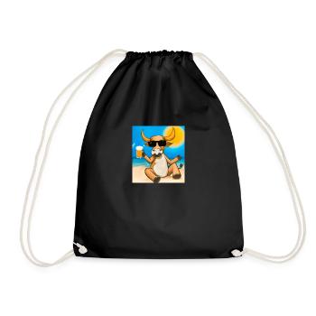 Bull with sunglasses and beer on the golden beach - Drawstring Bag - black - Front