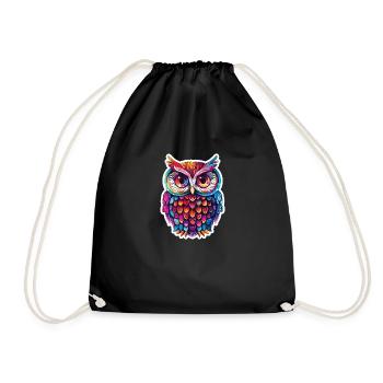 Cute Owl Kawaii Mascot - Drawstring Bag - black - Front