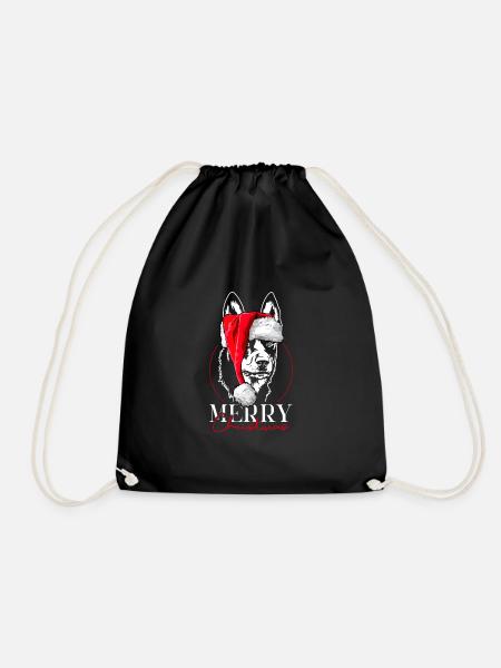 Santa Australian Kelpie Merry Christmas Wilsigns - Drawstring Bag - black
