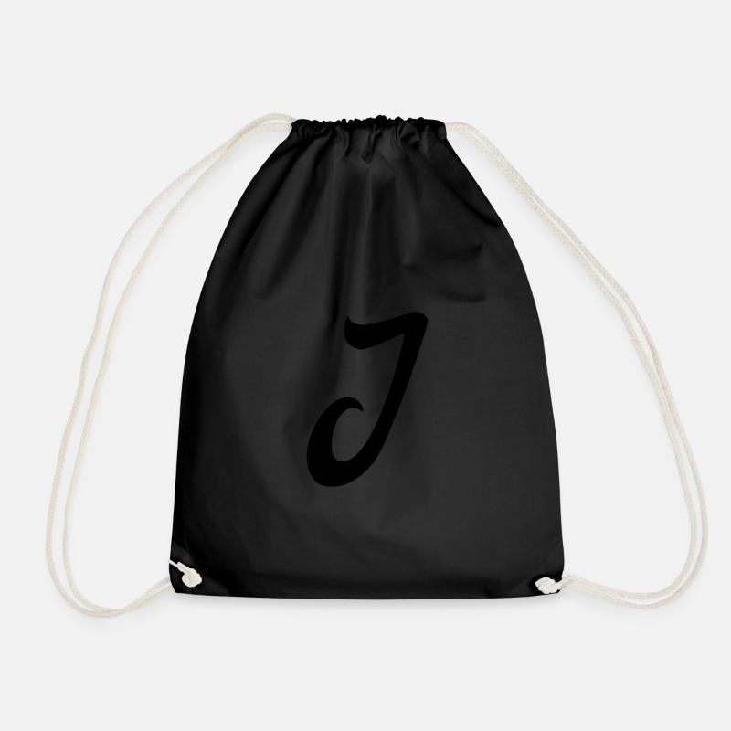 letter J - Drawstring Bag - black