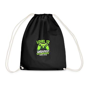 Level 12 Birthday Boy Gamer 12th Birthday - Drawstring Bag - black - Front