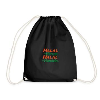 Halal im Herzen, Halal im Handeln. - Turnbeutel - Schwarz - Vorne