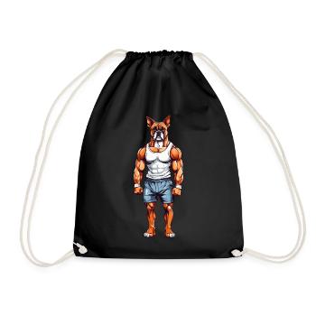 Boxer Bodybuilder Funny Dog Daddy Motif - Drawstring Bag - black - Front