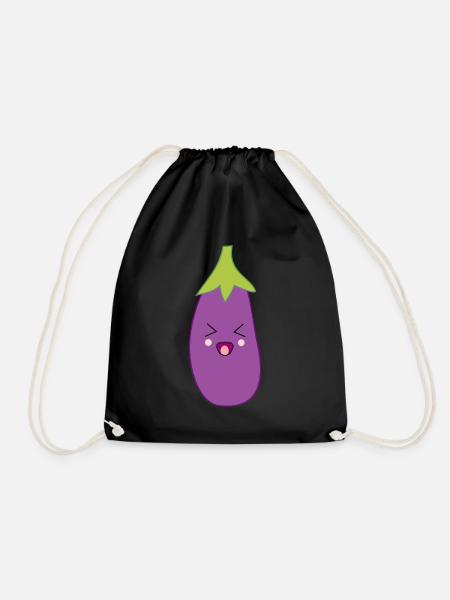 Kawaii Aubergine Kawaii Gemüse Kawaii Sticker - Turnbeutel - Schwarz