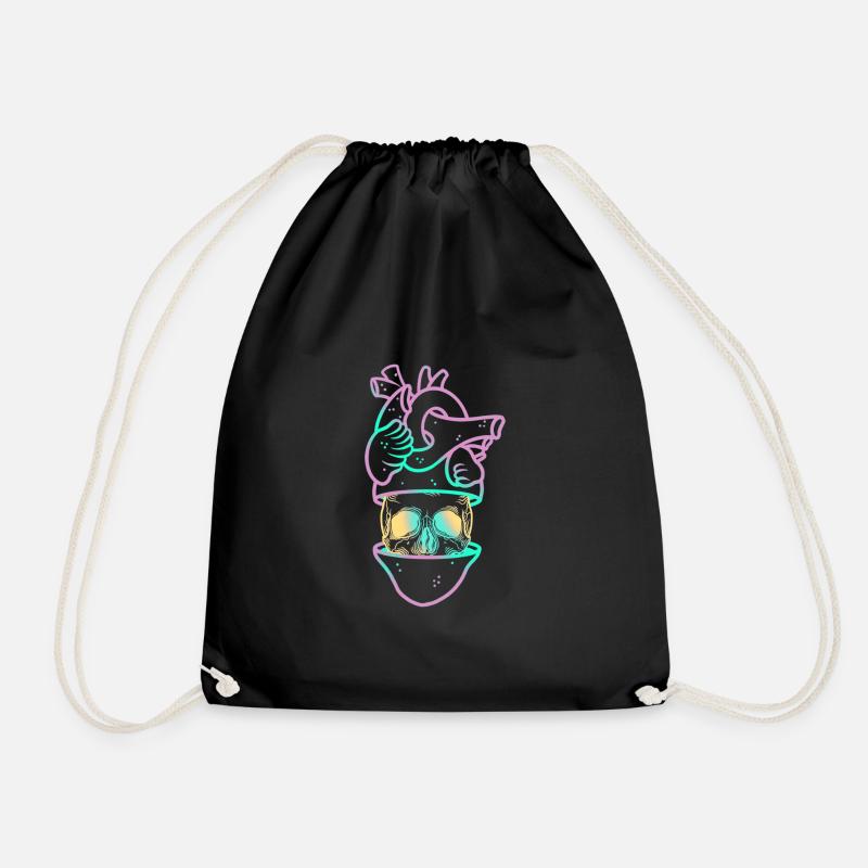 Heart Skull 3 purple - Drawstring Bag - black