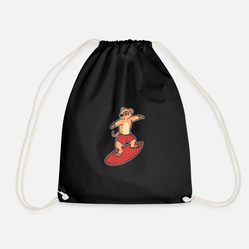 Meerkat Surfer Wakeboarder Geschenk - Turnbeutel - Schwarz