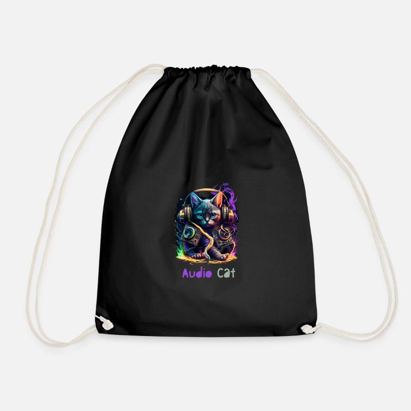 Audio Cat - Drawstring Bag - black