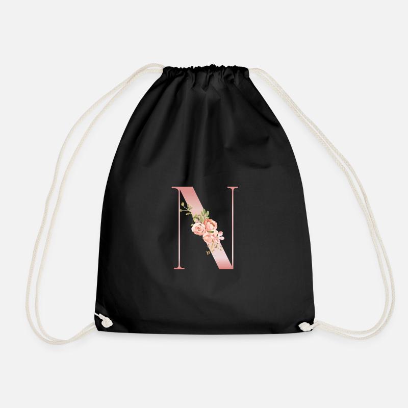 Drop Cap N Floral Soft Pink - Drawstring Bag - black