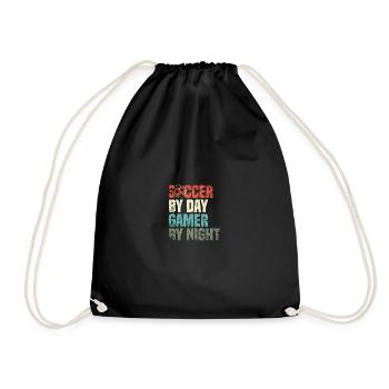 Funny Soccer By Day Gamer By Night Gamer - Drawstring Bag - black - Front