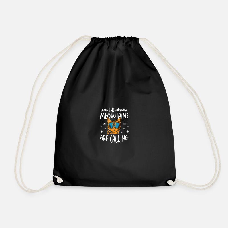Snowboard Funny Meowtains Ski Lover Cat Mountain - Drawstring Bag - black