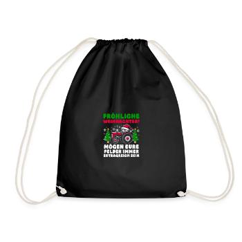 Santa Claus Tractor Christmas Party Farmer Construction - Drawstring Bag - black - Front