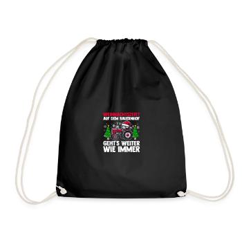 Santa Claus Tractor Christmas Party Farmer Construction - Drawstring Bag - black - Front