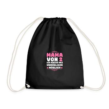 Mom of 2 children - Drawstring Bag - black - Front