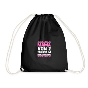 Mom of 2 children - Drawstring Bag - black - Front