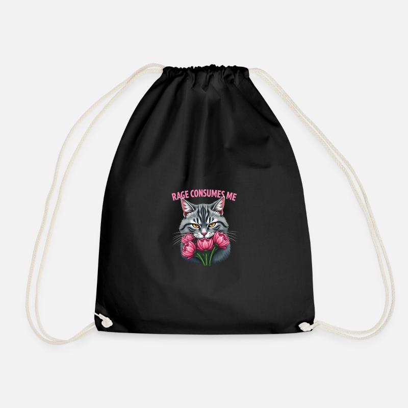 Rage Consumes Me Funny Catflower - Drawstring Bag - black