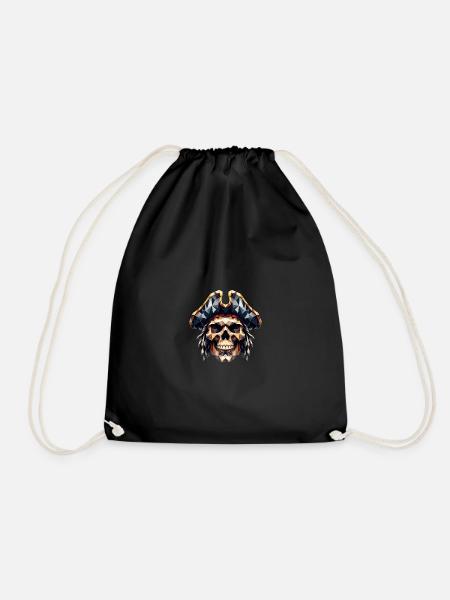 A cool, colorful skull with a pirate hat - Drawstring Bag - black