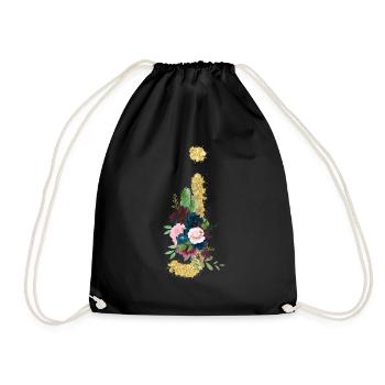 Letter j gold floral - Drawstring Bag - black - Front