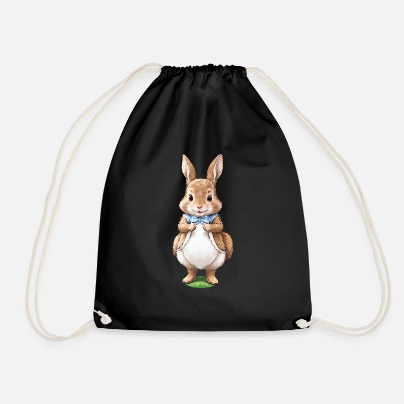 Cute Bunny Brown 5 - Drawstring Bag - black