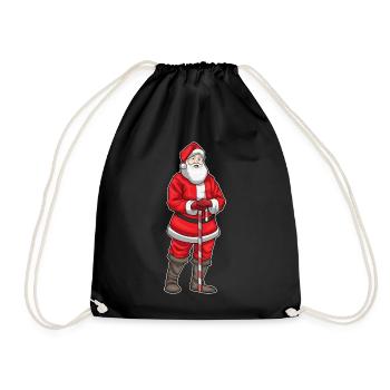 Santa Claus Christmas Walking Stick - Drawstring Bag - black - Front
