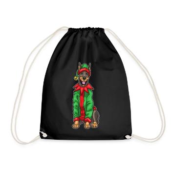 Doberman Christmas Elf - Drawstring Bag - black - Front