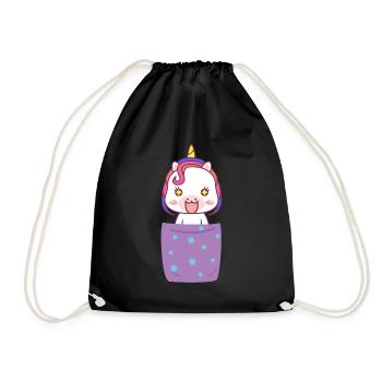 Süßes Einhorn in Brusttasche Lustig Unicorn - Turnbeutel - Schwarz - Vorne