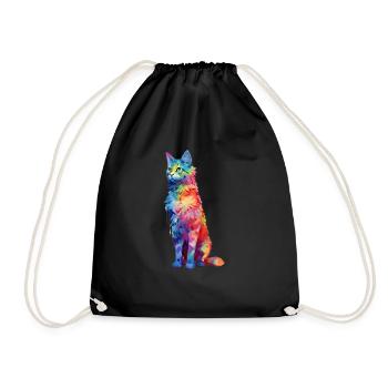Farbig schöne Katze in verschiedenen Farbmustern - Turnbeutel - Schwarz - Vorne